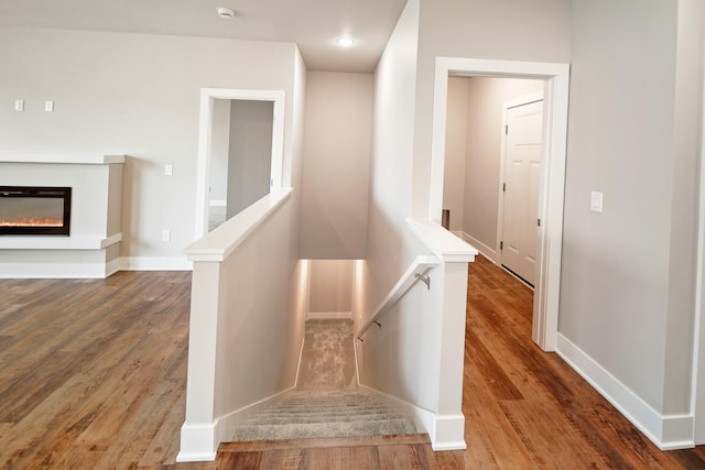 stairway featuring hardwood / wood-style flooring