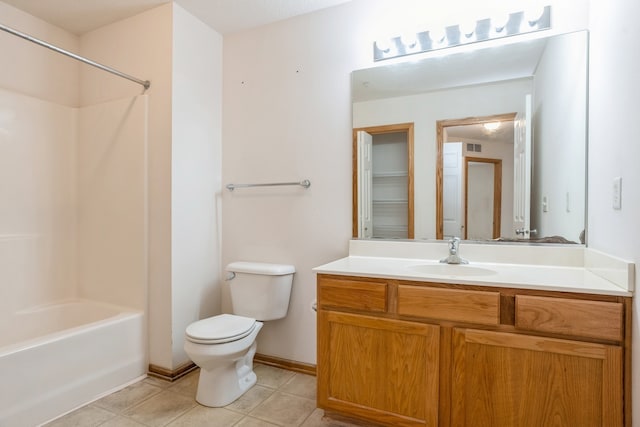 full bathroom featuring tile patterned flooring, shower / washtub combination, vanity, and toilet