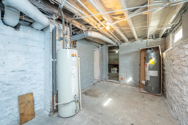 basement featuring gas water heater