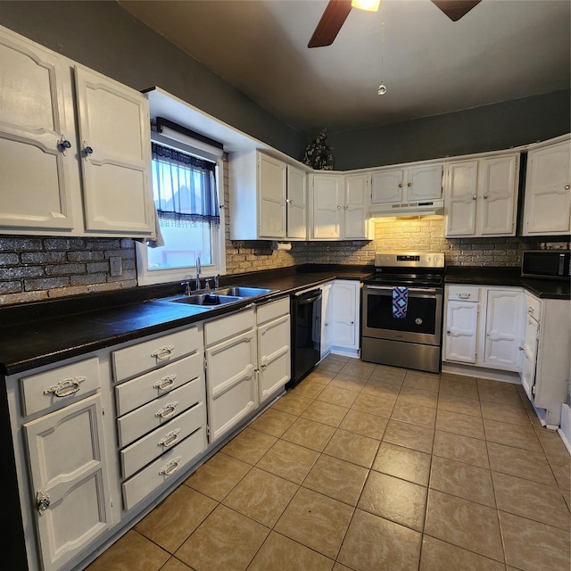 kitchen featuring sink, white cabinets, electric range, and dishwasher