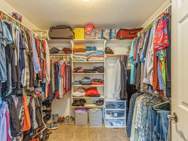 walk in closet with carpet