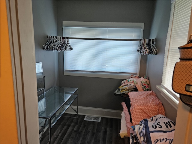 bathroom with plenty of natural light and hardwood / wood-style flooring