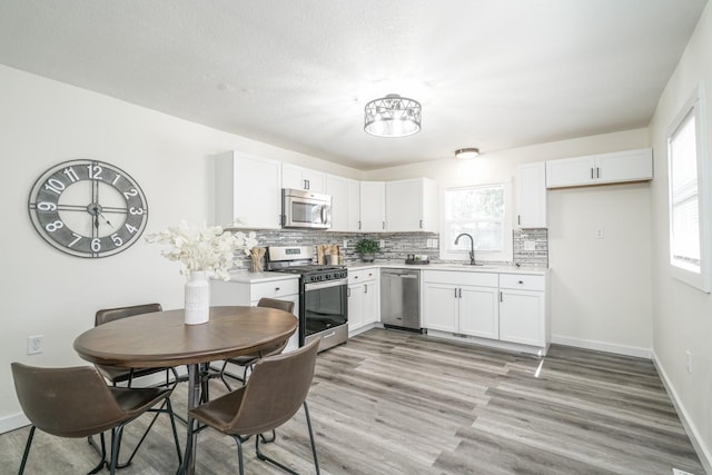 kitchen featuring backsplash, white cabinets, and appliances with stainless steel finishes