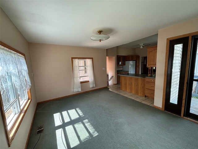 unfurnished living room with light colored carpet