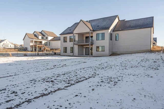 view of snow covered property