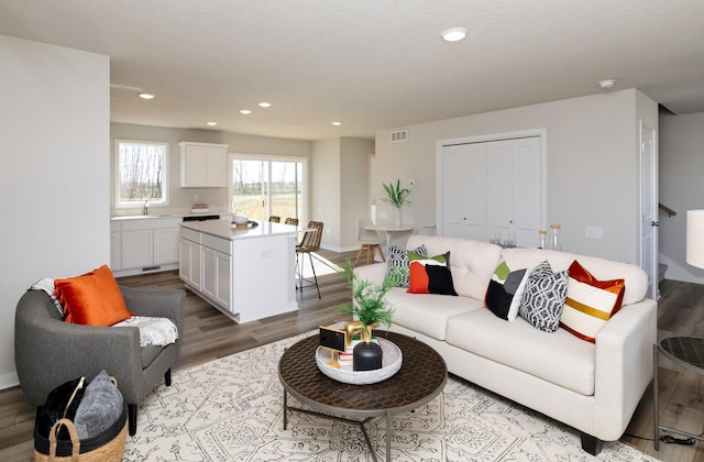 173 NE 56th St, Pleasant Hill, IA 50327 - living area featuring wood finished floors, recessed lighting, and baseboards