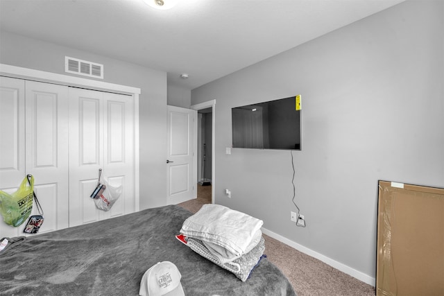 bedroom with carpet floors and a closet