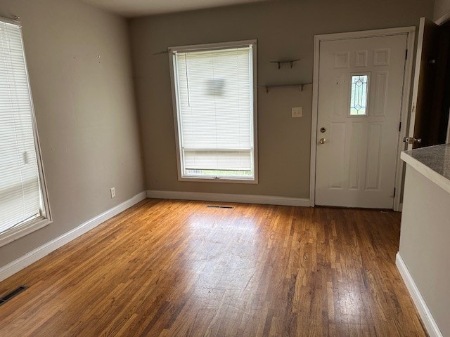 entrance foyer with a healthy amount of sunlight and hardwood / wood-style floors