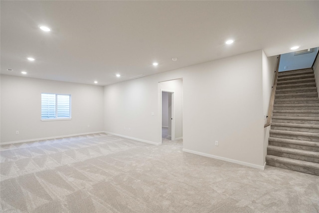 basement with light carpet