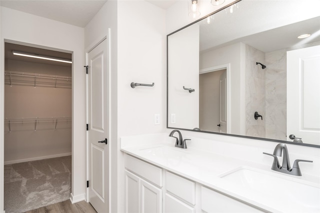 bathroom featuring hardwood / wood-style floors and vanity