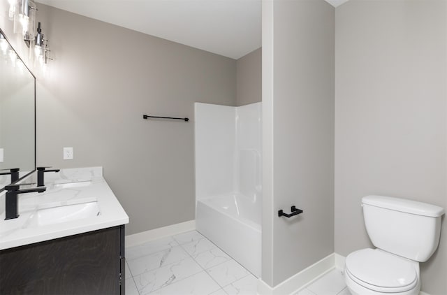 full bathroom featuring vanity, toilet, and shower / bathtub combination