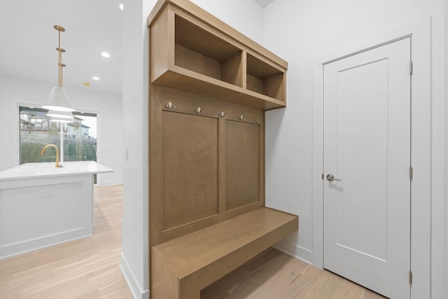 mudroom featuring light wood-type flooring