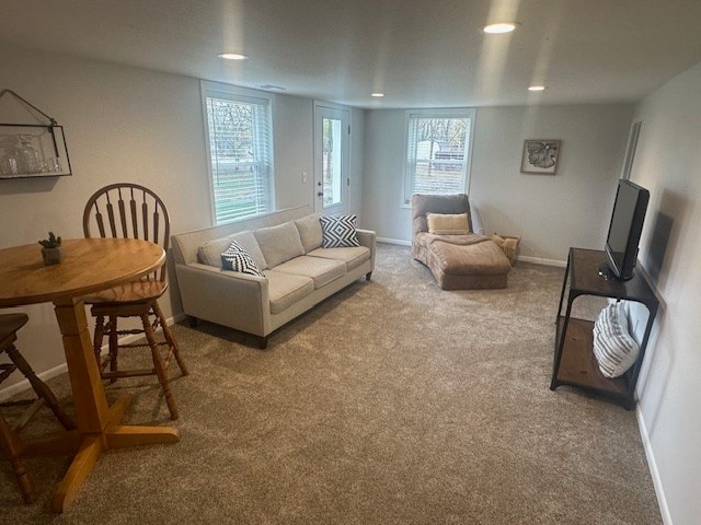 living room featuring carpet floors