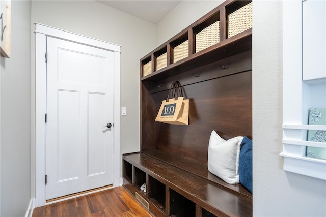 mudroom with dark wood-type flooring