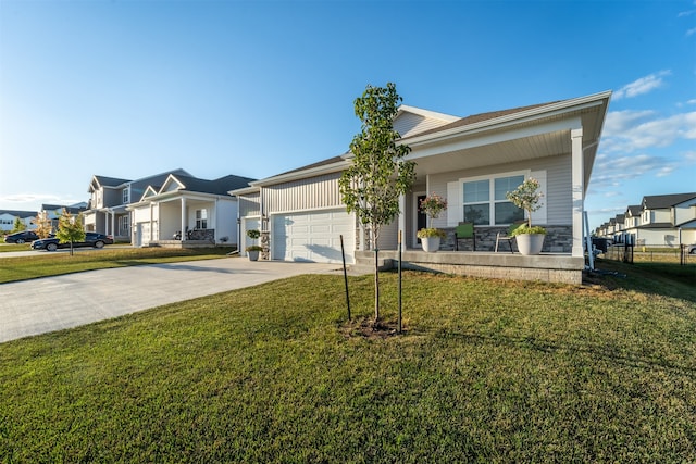 single story home with a garage and a front yard