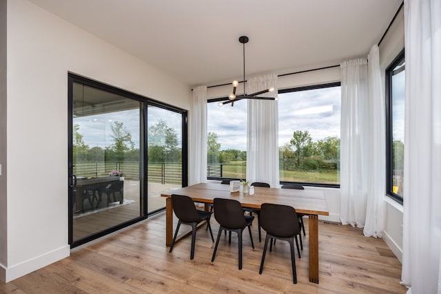 dining space featuring light hardwood / wood-style floors and a wealth of natural light