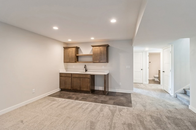 kitchen with sink and dark colored carpet