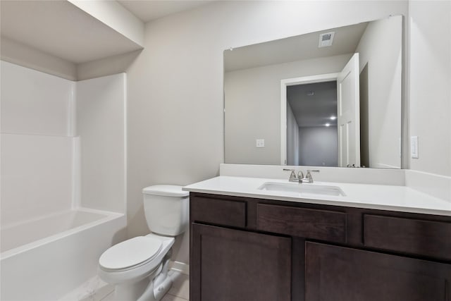 full bathroom featuring vanity, tile patterned flooring, bathtub / shower combination, and toilet