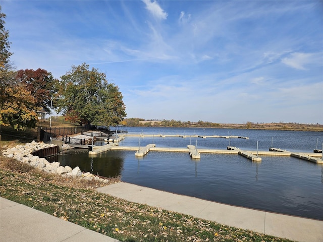 view of dock with a water view