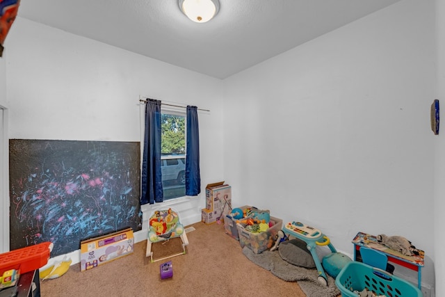 recreation room featuring carpet flooring