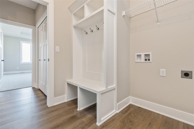 mudroom with dark hardwood / wood-style floors