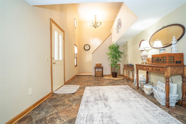 entrance foyer with an inviting chandelier