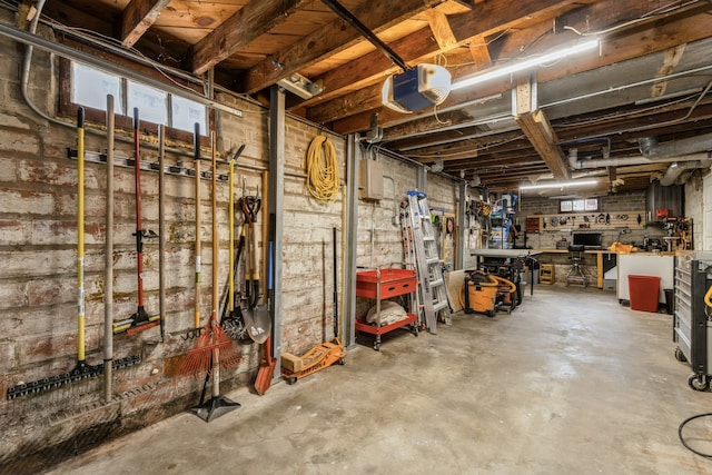 basement featuring a workshop area