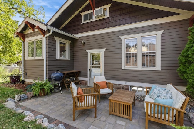 view of patio / terrace featuring an outdoor living space and grilling area