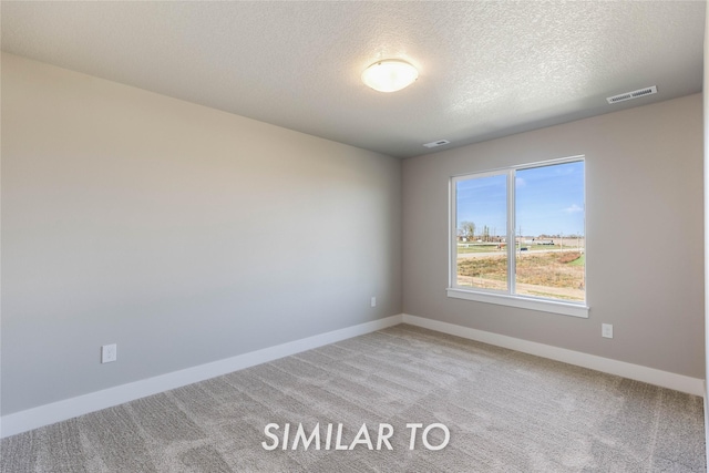 spare room featuring light carpet and a textured ceiling