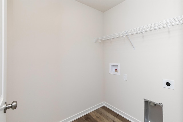 washroom with washer hookup, electric dryer hookup, and wood-type flooring