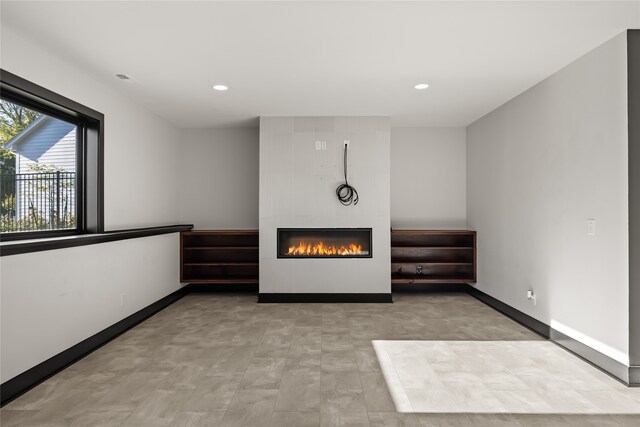 interior space with a fireplace