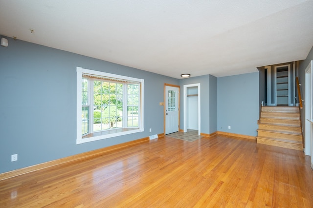 unfurnished living room with light hardwood / wood-style flooring