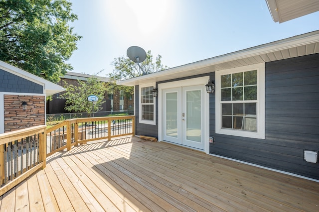 wooden terrace featuring french doors