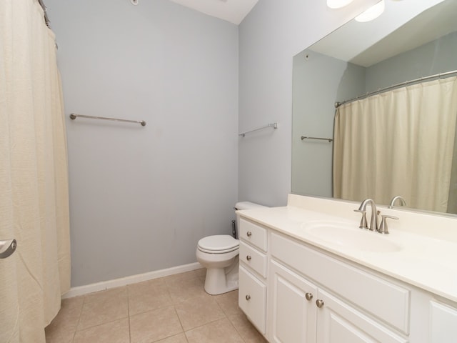 bathroom featuring toilet, tile patterned flooring, and vanity