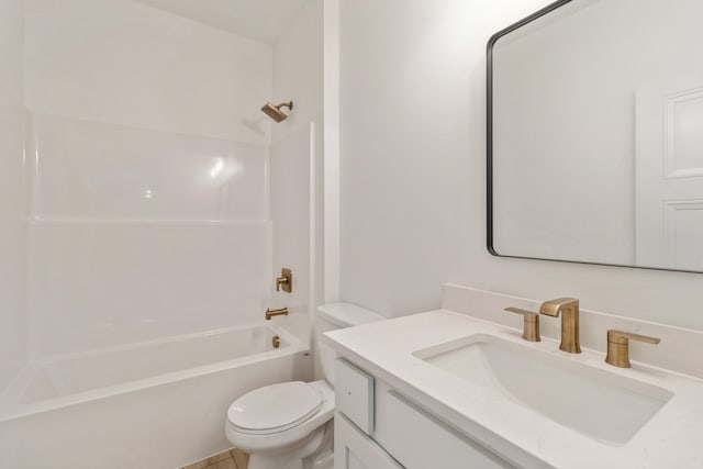 full bathroom featuring vanity,  shower combination, and toilet