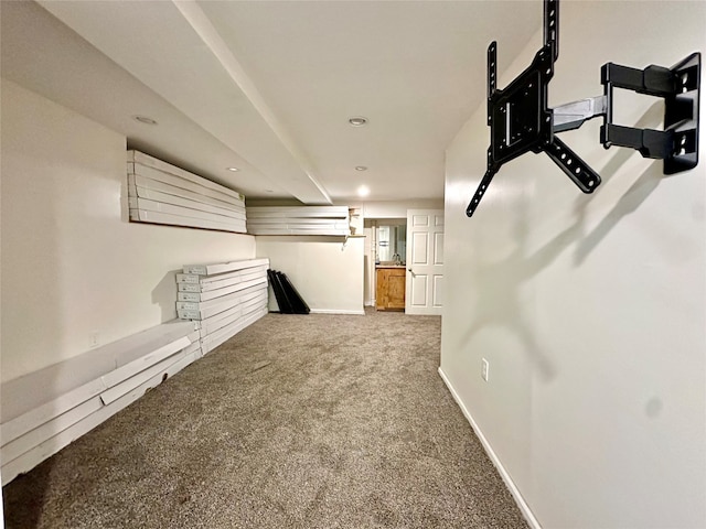 basement featuring carpet flooring