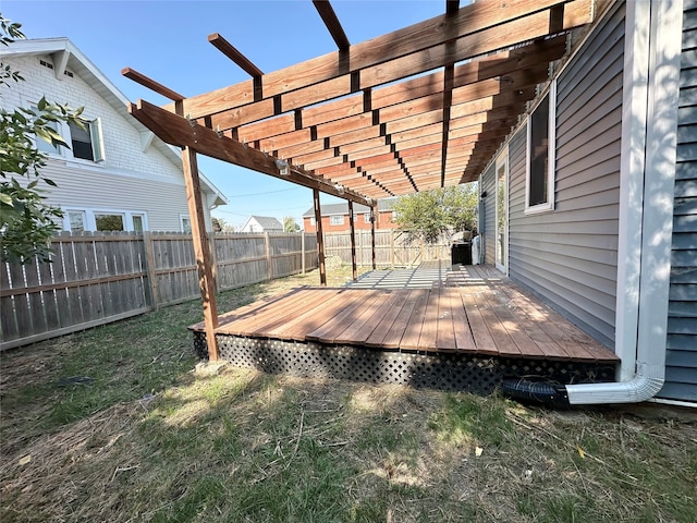 wooden deck featuring a pergola