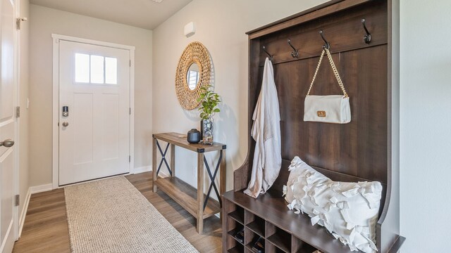 foyer entrance with hardwood / wood-style floors