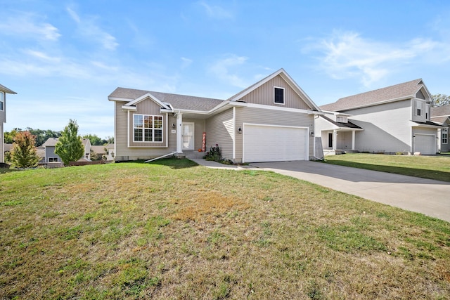 view of front facade with a front yard and a garage