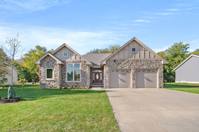 view of front of house featuring a garage and a front lawn