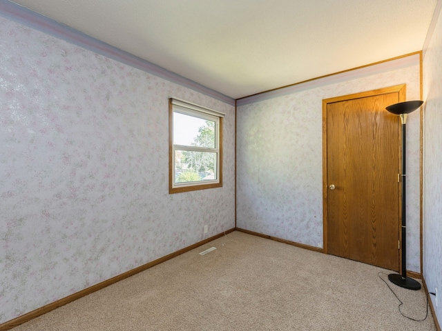 spare room with carpet flooring and ornamental molding