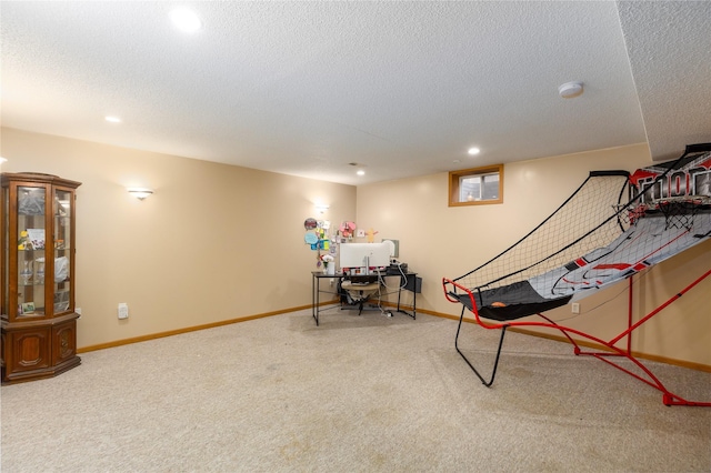 14603 Westbrook Dr, Urbandale, IA 50323 - game room with recessed lighting, baseboards, carpet floors, and a textured ceiling