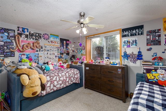 14603 Westbrook Dr, Urbandale, IA 50323 - bedroom featuring carpet floors, a textured ceiling, and a ceiling fan