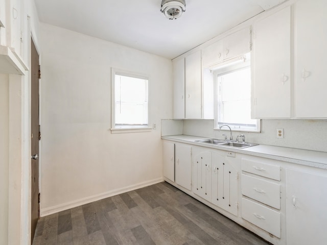 kitchen featuring white cabinets, plenty of natural light, sink, and dark hardwood / wood-style floors