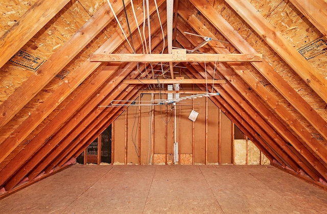 view of unfinished attic