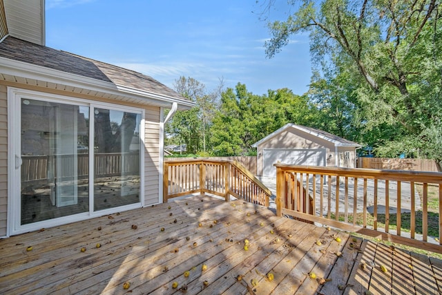 deck with an outbuilding