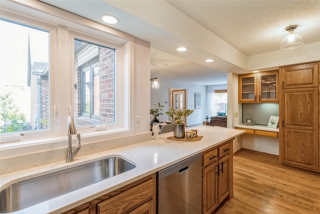 kitchen with dishwasher, light hardwood / wood-style flooring, plenty of natural light, and sink