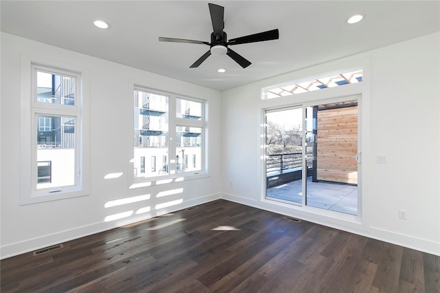 empty room featuring a healthy amount of sunlight and dark hardwood / wood-style floors