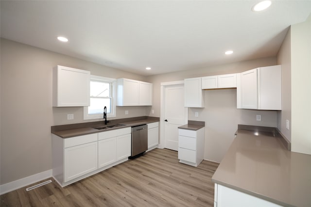 kitchen with sink, dishwasher, and white cabinets