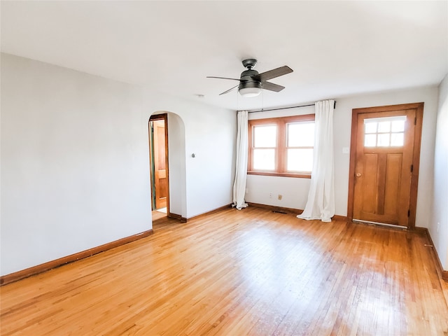 interior space featuring light hardwood / wood-style floors and ceiling fan